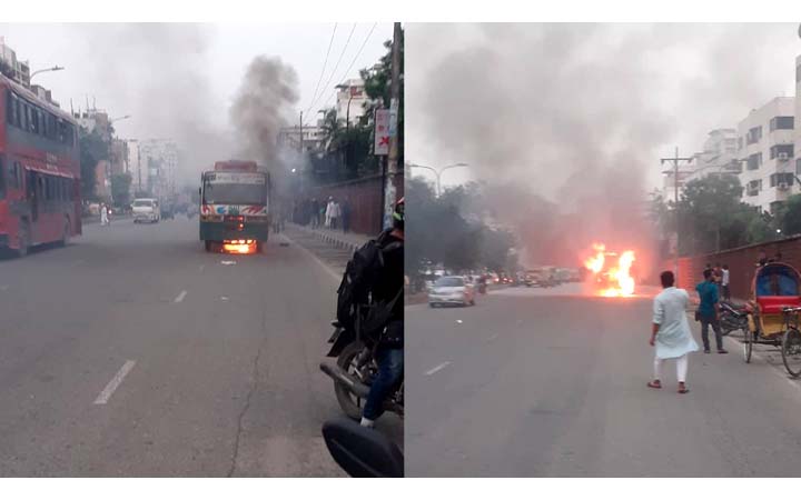 রাজধানীতে বাসে আগুন